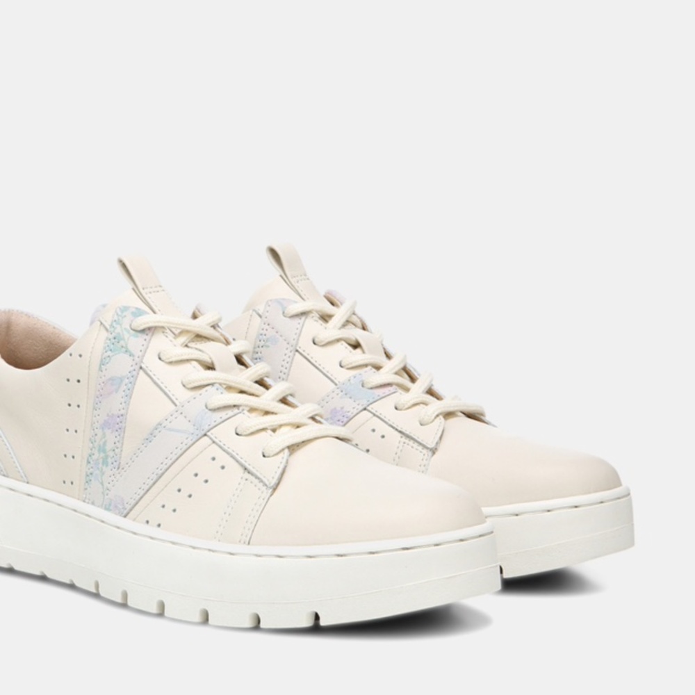 Vionic Cream Leather Sneakers with Pastel Floral Accents - Picture 2 of 11